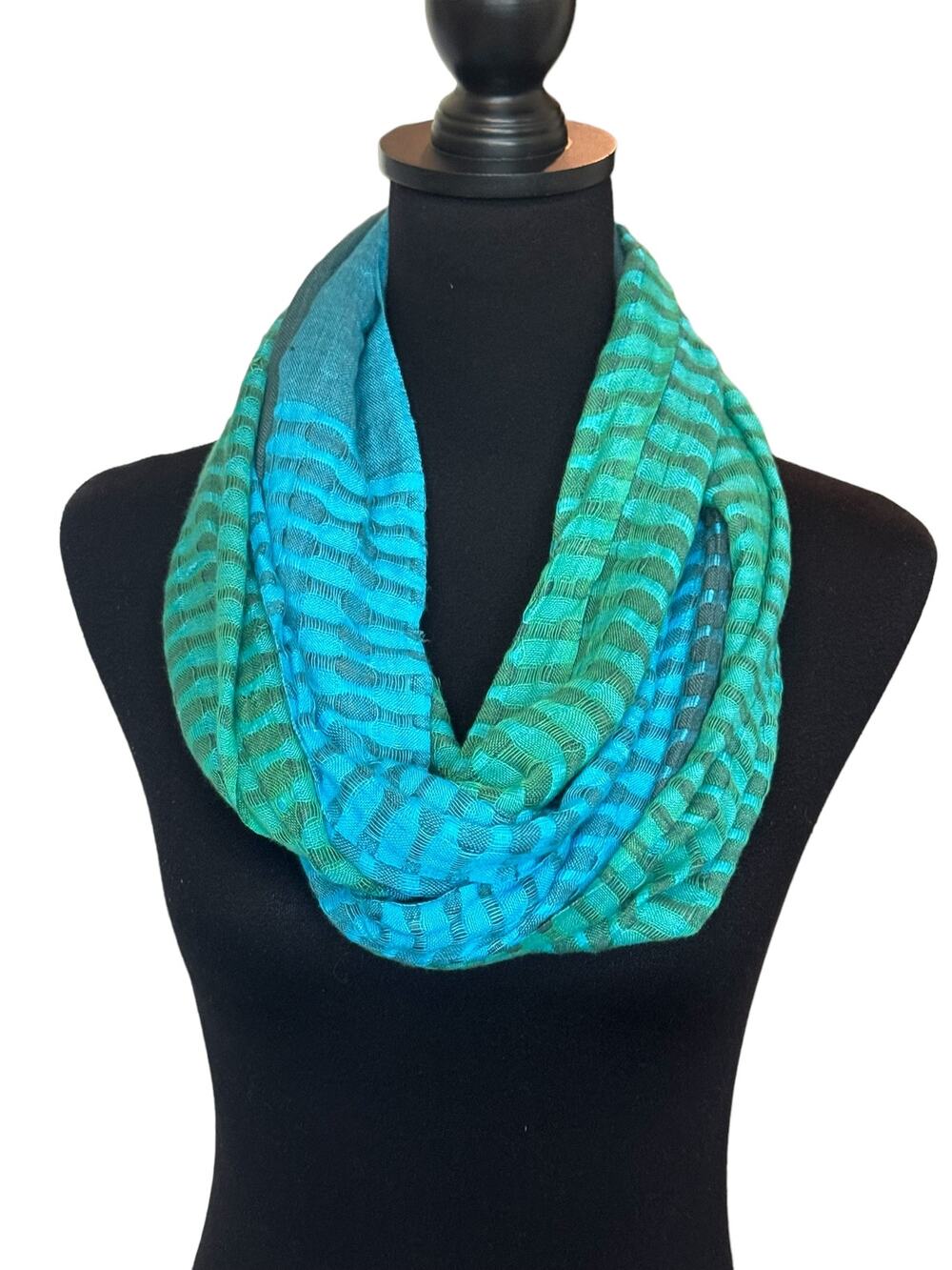 New Trades of Hope "Blue Agave" Striped Infinity Scarf 100% Viscose Scarf